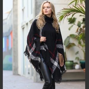 Ellie & Kate poncho, high neck woven poncho, 100% acrylic O/S, NWT